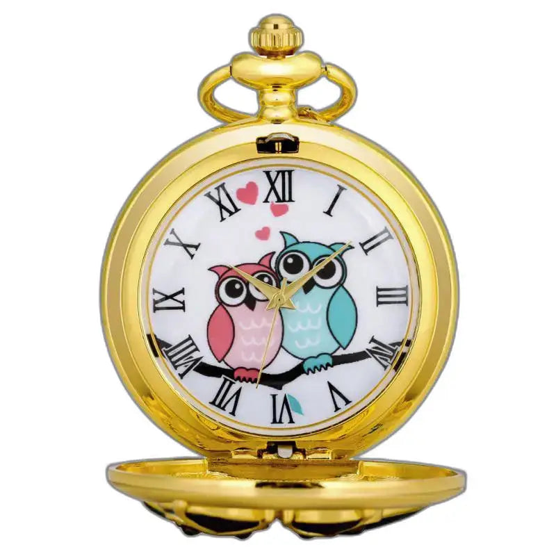 Orologio da tasca al quarzo con gufo in oro e diamanti dal design elegante e raffinato a forma di gufo