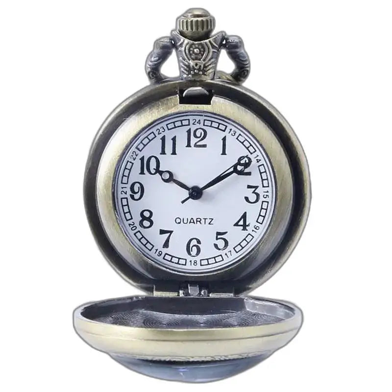 Orologio da tasca con collana in bronzo fantasia, orologio da tasca in bronzo antico con quadrante bianco