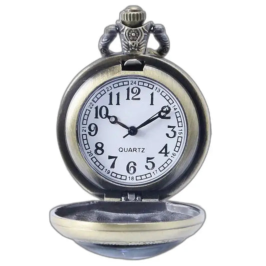 Orologio da tasca con collana in bronzo fantasia, orologio da tasca in bronzo antico con quadrante bianco
