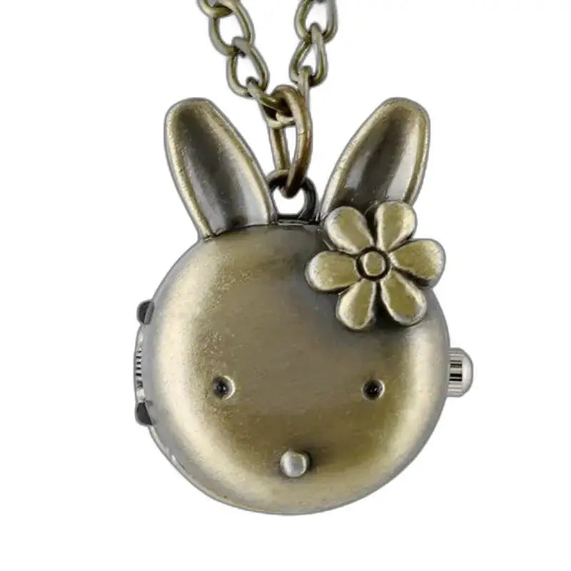 Orologio vintage con collana lunga con coniglio in bronzo dal design unico per uno stile elegante
