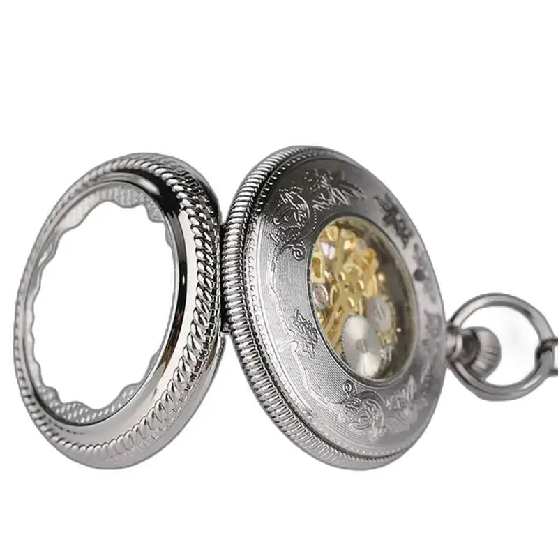Orologio Steampunk Gousset con display analogico e un elegante quadrante aperto argentato