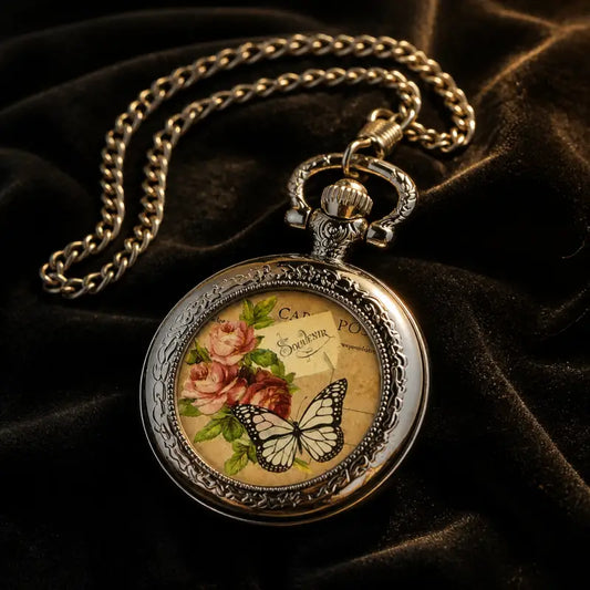 Collana con orologio da tasca al quarzo farfalla da donna - Univers Gousset