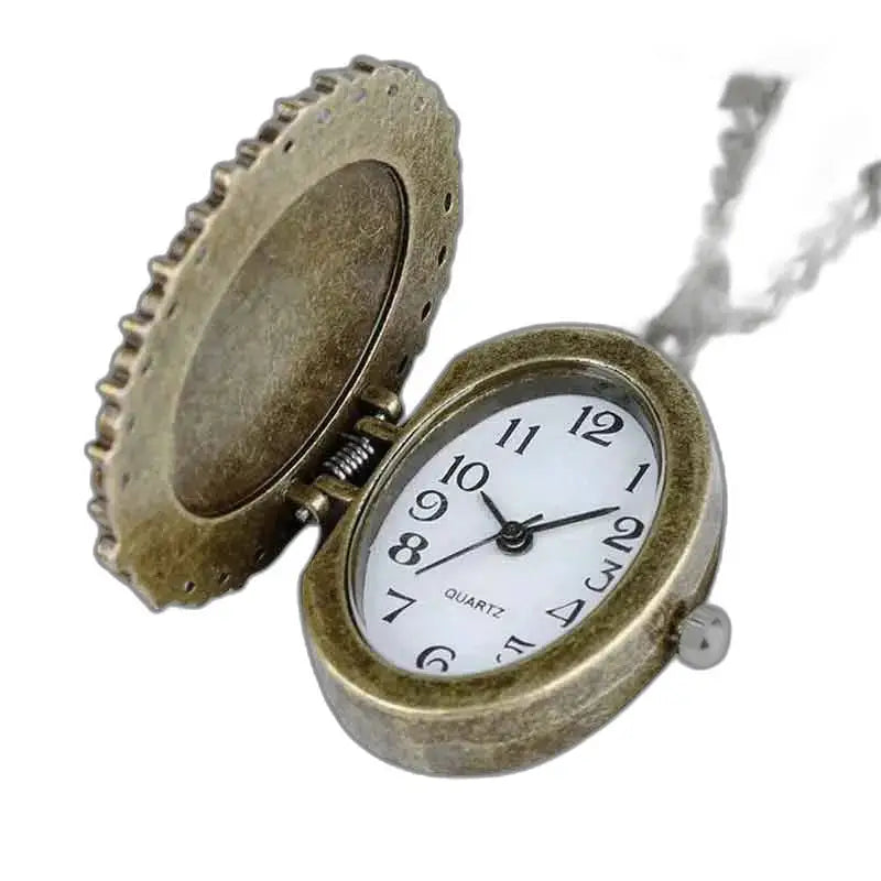 Ciondolo Kitty Kitten con orologio da collana in bronzo in elegante stile antico