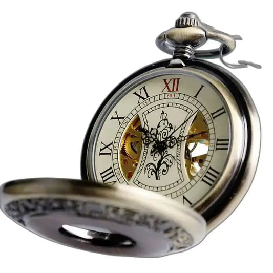 Antico orologio da tasca aperto in legno di olmo sostenibile